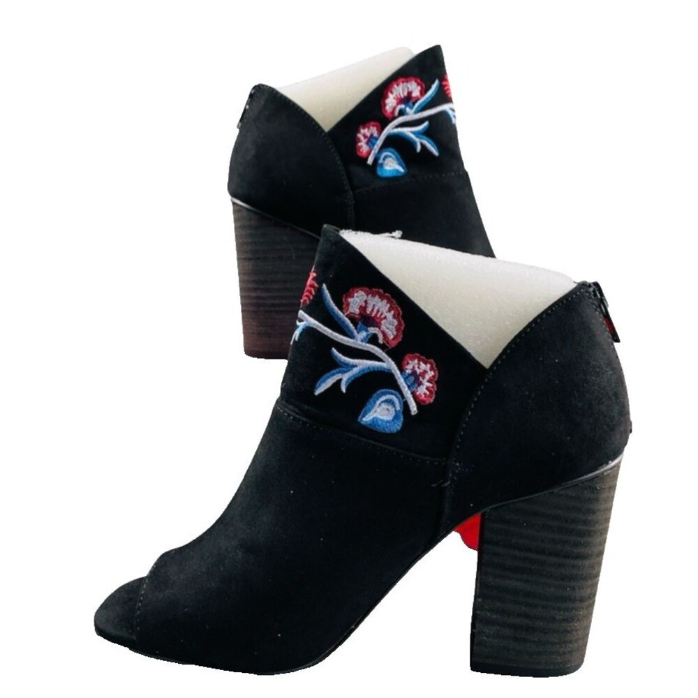 Carlos By Carlos Santana Talana Embroidered Peep-Toe 7.5 Booties, $99 Black